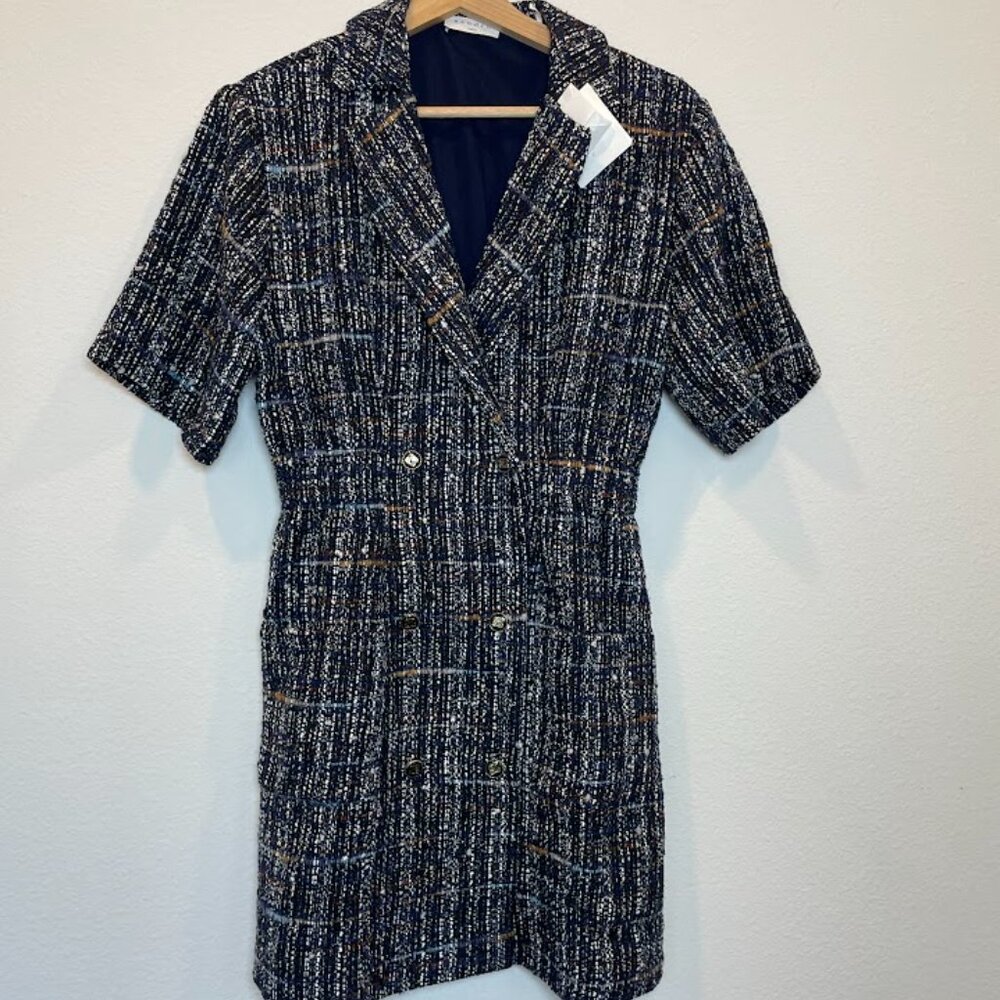 Sandro Alizou Double-Breasted Bouclé-Tweed Mini Dress size 36